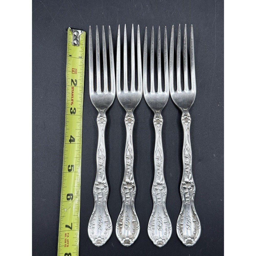 4 Rogers & Bro AI XII Dinner Forks Silverplate Art‎ Nouveau Monogram